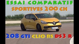 Essai comparatif circuit 208 GTi VS Clio IV RS VS DS3 R  Match de GTI à la Française [upl. by Brunhilde]