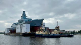 HMS Cardiff gets towed down the Clyde on a barge Yoker Ferry Terminal 30082024 [upl. by Carrillo]