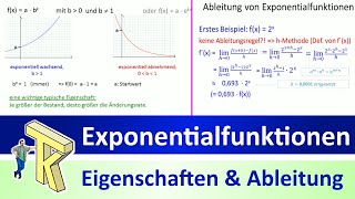 Exponentialfunktionen  Eigenschaften Darstellungsformen Ableitungen Halbwertszeit [upl. by Redan]