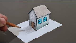 how to draw 3d house on paper [upl. by Bekaj]