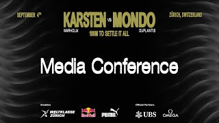 Karsten vs Mondo Press Conference – 100 m on 4th September in Zurich [upl. by Rogovy657]