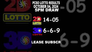 LOTTO RESULTS TODAY 5PM DRAW OCTOBER 04 2024 shorts [upl. by Atiuqihc]