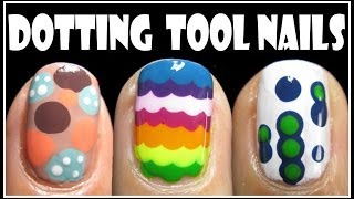 3 EASY DOTTING TOOL NAIL ART DESIGNS  HOW TO RAINBOW SHORT NAILS TUTORIAL CUTE BEGINNERS MANICURE [upl. by Rosario43]