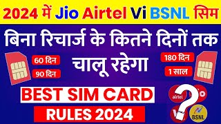 2024 Me Bina Recharge Ke Sim Kitne Din Chalu Rahega Jio Airtel Vi BSNL Sim Free Incoming Calls SMS [upl. by Leiru]