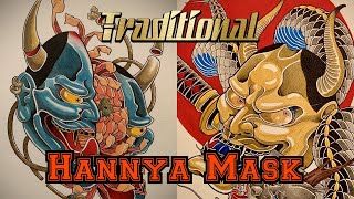 How to draw a Japanese Hannya mask tattoo style [upl. by Ycaj858]