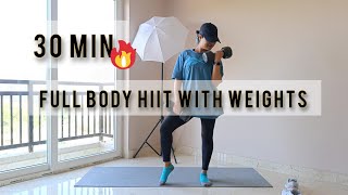 Day 10  30 MIN FULL BODY HIIT  STRENGTH Workout  With Weights  Get Strong Burn Fat No Repeat [upl. by Airol]