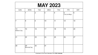 Free Printable May 2023 Calendar Templates With Holidays  Wiki Calendar [upl. by Ker655]