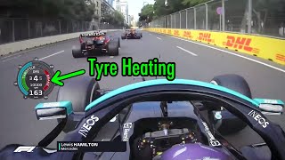 Hamilton demonstrates 3 methods of tyre heating [upl. by Andonis]