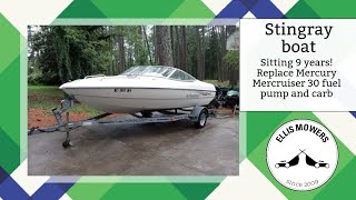 Stingray Mercury Mercruiser 30 sitting 9 years Install new fuel pump and carb First boat repair [upl. by Perr821]