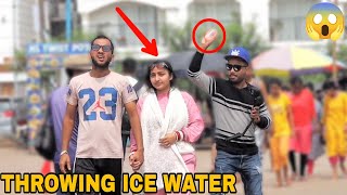 Throwing Ice Water Balloons at People Prank  MOUZ PRANK [upl. by Aynad320]