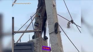 HOW AN ELECTRICAL POLE IS BEING INSTALLED MANUALLY [upl. by Yerac]