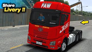 MOD BUSSID TERBARU V431  SHARE LIVERY SIBA SURYA TRUCK FAW JH6 TRACTORS HEAD [upl. by Alauqahs306]