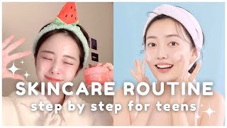 Skincare routine for 1018 year olds 🤍 step by step 🤍 [upl. by Huntlee563]