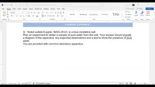 NiSO46H2O Plan an experiment to obtain a sample of pure water from this salt [upl. by Ahsenad85]