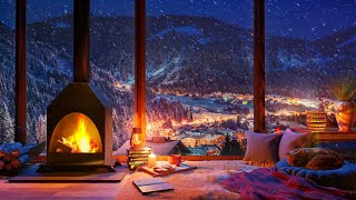 Cozy Winter Ambience for Reading with a Fireplace Snowfall and Blizzard Sounds [upl. by Awe]