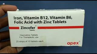 Zincofer Tablets  Iron Vitamin B12 Vitamin B6 Folic Acid with Zinc Tablets  Zincofer Tablet Uses [upl. by Anneehs]