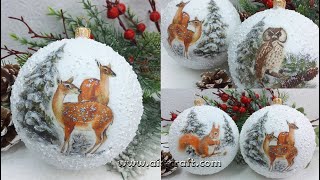 How To Make Snow Effect Christmas Ornaments DIY 🎄 Decoupage for beginners [upl. by Cirtemed]