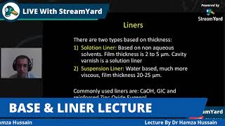 Base and Liner  Lecture By Dr Hamza Hussain  Operative Dentistry Lectures [upl. by Imena]