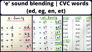 Letter e blending ed eg en et  CVC Words Letter e  Reading Three Letter Words [upl. by Jaymee]