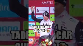 Tadej Pogacar chugs entire beer on Amstel Gold Race podium 😂👏 [upl. by Tirb514]