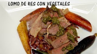 Lomo de res Solomillo  envuelto en tocino  Con arroz rojo y vegetales [upl. by Gnagflow969]