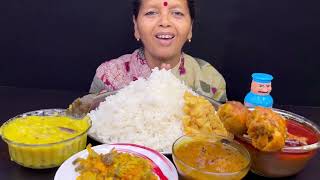 BIGBITES EATING RICE WITH SPICY CHICKEN KOSHA MACHER DIM ER JHURI MACHER TOKHUGE RICE [upl. by Yuji]