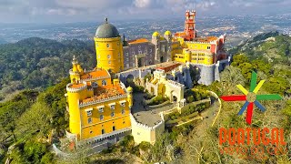 Palacio da Pena 🏰 aerial view at dusk between the fog  1440P [upl. by Sibel]