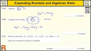 Expanding brackets and algebraic ratio GCSE Further Maths revision Exam paper practice amp help [upl. by Hplodnar]