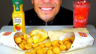 ASMR BURGER KING BREAKFAST MUKBANG  CHEESY EGGNORMOUS BURRITO CRISPY HASH BROWNS EATING CHALLENGE [upl. by Wiedmann]