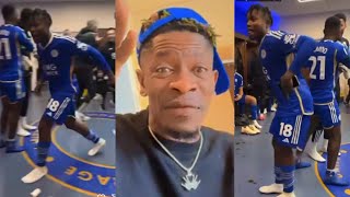 Leicester City Players Celebrate Win With Shatta Wale’s Song In A Dressing Room  Black Sherif Visit [upl. by Calondra]