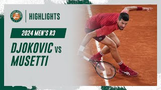 Djokovic vs Musetti Round 3 Highlights  RolandGarros 2024 [upl. by Mariken135]