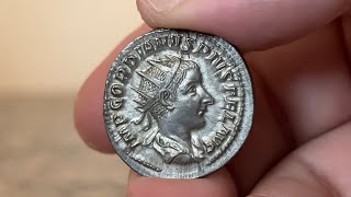 Antoninianus  Gordian III DOUBLE Denarius Silver Coin 240 AD [upl. by Ettenahc907]