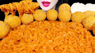 ASMR CHEESY CARBO FIRE NOODLE CHICKEN CHEESE BALL 까르보불닭 뿌링클 치킨 치즈볼 먹방 EATING SOUNDS MUKBANG [upl. by Orenid]