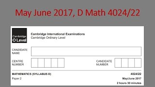 May June 2017 D Math 4024 22 Solution by Ferhan Mazher [upl. by Aleta786]