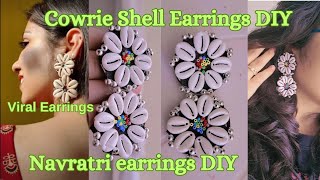 Handmade Cowrie Shell Earrings for Navratri  DIY Earrings at homehow to make earrings [upl. by Ennahteb675]