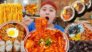 MUKBANG 하이유의 마라떡볶이 라면 유부초밥 분식집 먹방 Spicy Teokbokki amp gimbap amp Ramen Eating Sound  HIU 하이유 [upl. by Downs]