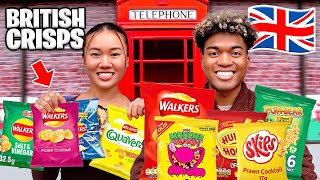 Trying Weird British Snacks For The First Time BRITISH CRISPS [upl. by Ameline941]