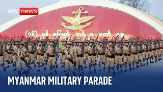 Myanmar holds military parade to mark 79th Armed Forces Day in Naypyitaw [upl. by Htir]