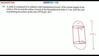 A solid is composed of a cylinder with hemispherical ends If the whole length of the solid is 104 c [upl. by Gnel]