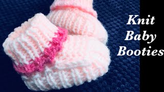 How to knit easy baby booties shoes socks or cuffed boots Newborn 0 to 3M  Knitting for Baby 6 [upl. by Shep]