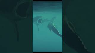 GIANT CROCODILE ATTACKS SHARK Deinosuchus vs Megalodon  JWE2 [upl. by Gintz]