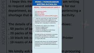 Memo Writing in English  Memorandum Writing in English  Memo Format  Sample  Example [upl. by Lleinnad]