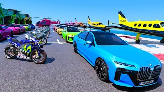 Stunt Deluxe Chiliad new Cars BMW i7 MotoGP Rossi Hilecopter Planes Dump Challenge Cars Mods GTA V [upl. by Aohk]