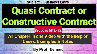 Quasi Contract  Quasi Contract in Hindi Types of Quasi Contract CA Foundation CA Inter [upl. by Nohs34]