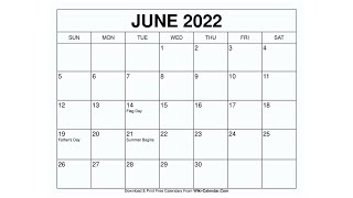 Printable June 2022 Calendar Templates with Holidays  Wiki Calendar [upl. by Eiramanna]