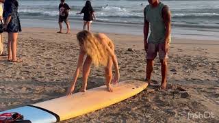 Pengen main lagi Nonacantik Rusia surfing di pantai seminyak dawavessurf bali seminyakbeach [upl. by Dola]