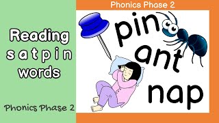 SATPIN Words  Phonics Blending  Reading CVC Words [upl. by Nollad]