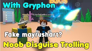 Noob Disguise Trolling With Gryphon Met Fake Mayrushart  Bubble Gum Simulator Roblox [upl. by Deuno]