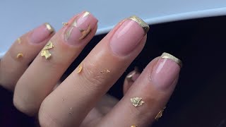 Gold Foil Tips  Gel Nails with BIAB from the gel bottle inc ⭐️ [upl. by Arakal]