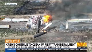 Crews continue to clean up fiery train derailment near ArizonaNew Mexico border [upl. by Natan698]